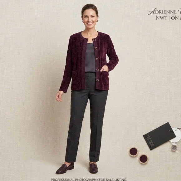 Adrienne Vittadini Burgundy Cardigan - Picture 6 of 6